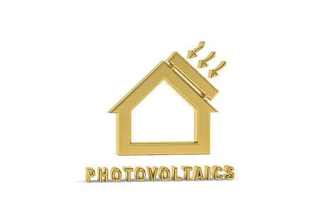 Golden 3d photovoltaics icon isolated on white background - 3d renderの写真素材