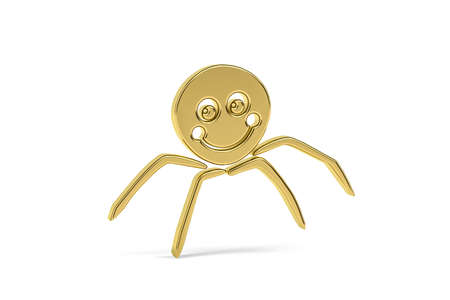 Golden 3d spider icon isolated on white background - 3d renderの写真素材
