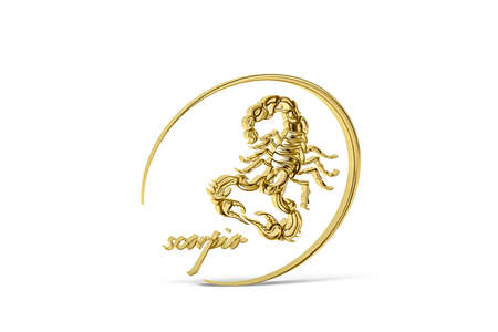 Golden 3d scorpio icon isolated on white background - 3d renderの写真素材