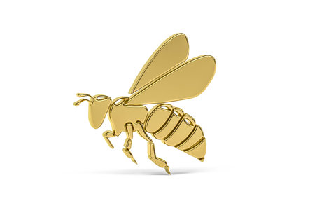 Golden 3d wasp icon isolated on white background - 3d renderの写真素材