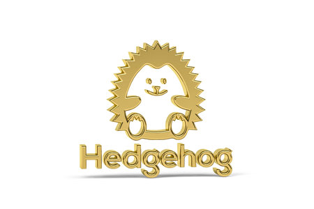 Golden hedgehog icon isolated on white background - 3D renderの写真素材