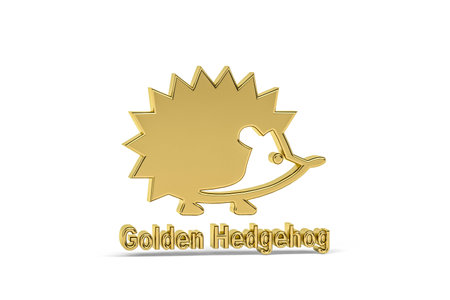 Golden hedgehog icon isolated on white background - 3D renderの写真素材