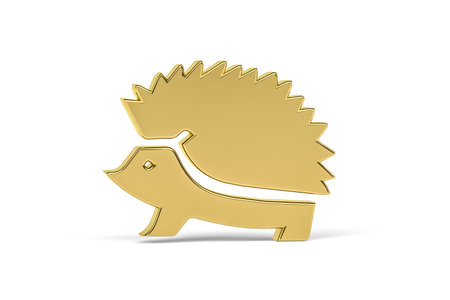 Golden hedgehog icon isolated on white background - 3D renderの写真素材