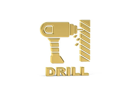 Golden 3d drill icon isolated on white background - 3D renderの写真素材