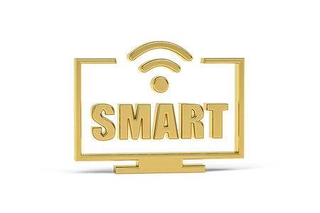 Golden 3d TV icon isolated on white background - 3D render