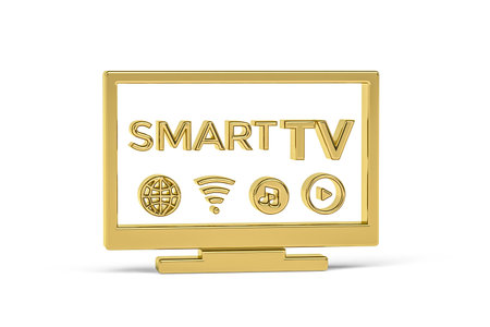 Golden 3d TV icon isolated on white background - 3D render