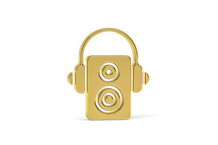 Golden 3d speaker icon isolated on white background - 3d renderの写真素材