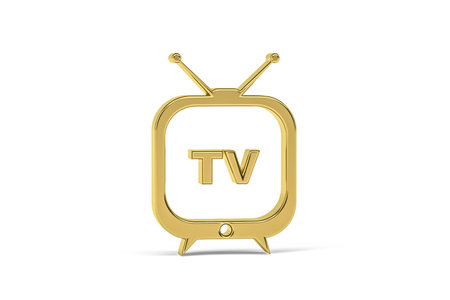 Golden 3d TV icon isolated on white background - 3D renderの写真素材