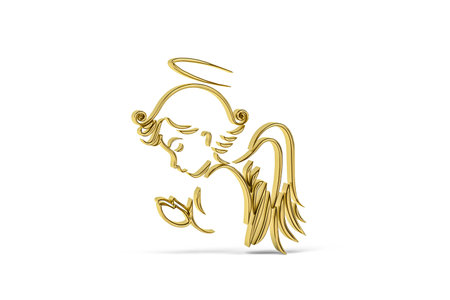 Golden angel icon isolated on white background - 3D renderの写真素材