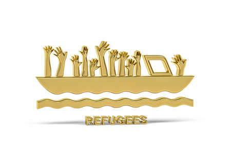 Golden 3D refugee icon isolated on white background - 3D renderの写真素材