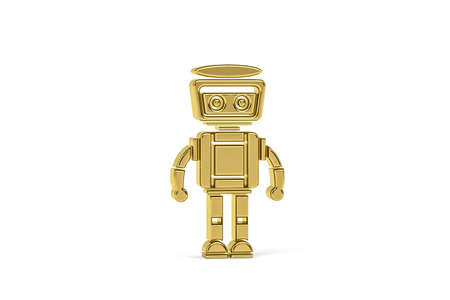 Golden 3d robot icon isolated on white background - 3d renderの写真素材