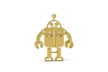 Golden 3d robot icon isolated on white background - 3d renderの写真素材