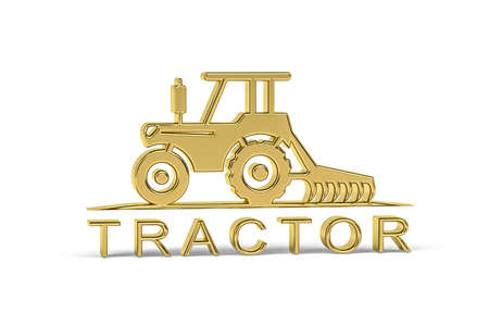 Golden 3d tractor icon isolated on white background - 3d renderの写真素材