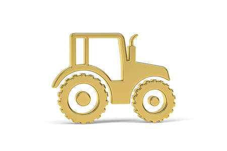 Golden 3d tractor icon isolated on white background - 3d renderの写真素材
