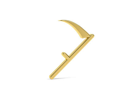Golden 3d scythe icon isolated on white background - 3d renderの写真素材