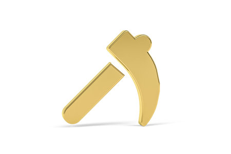 Golden 3d scythe icon isolated on white background - 3d renderの写真素材
