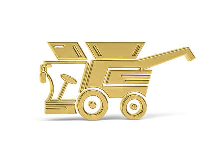 Golden 3d combine harvester icon isolated on white background - 3d renderの写真素材
