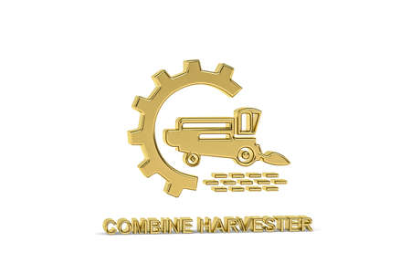 Golden 3d combine harvester icon isolated on white background - 3d renderの写真素材