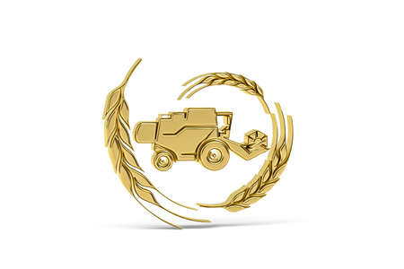 Golden 3d combine harvester icon isolated on white background - 3d renderの写真素材