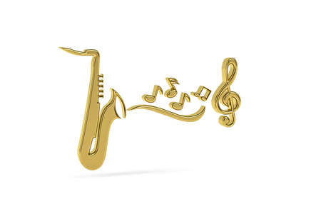 Golden 3d jazz music icon isolated on white background - 3d renderの写真素材