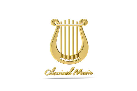 Golden 3d classical music icon isolated on white background - 3d renderの写真素材