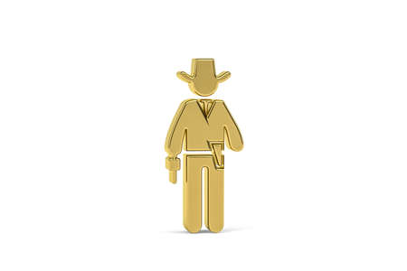 Golden 3d cowboy icon isolated on white background - 3d renderの写真素材