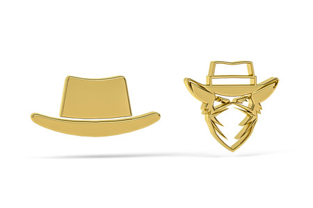 Golden 3d cowboy icon isolated on white background - 3d renderの写真素材