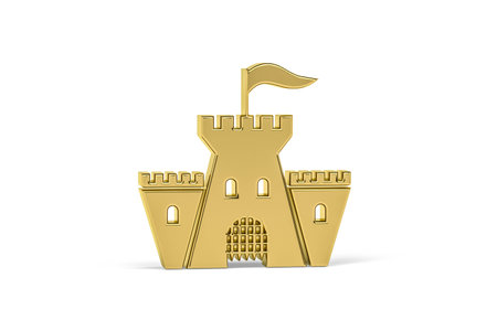 Golden 3d castle icon isolated on white background - 3d renderの写真素材