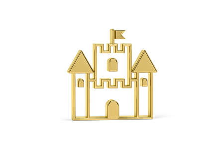 Golden 3d castle icon isolated on white background - 3d renderの写真素材