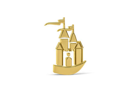 Golden 3d castle icon isolated on white background - 3d renderの写真素材