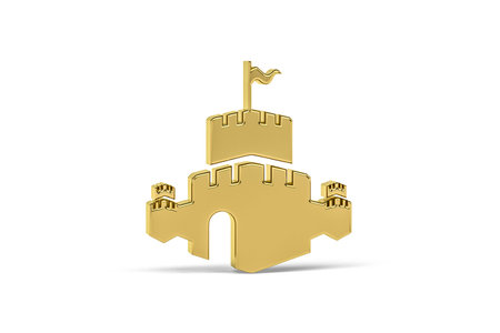 Golden 3d castle icon isolated on white background - 3d renderの写真素材