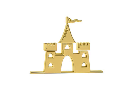 Golden 3d castle icon isolated on white background - 3d renderの写真素材