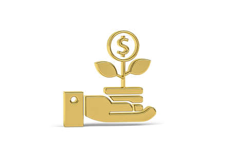 Golden 3d investing icon isolated on white background - 3d renderの写真素材