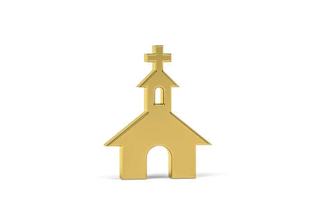 Golden 3d church icon isolated on white background - 3d renderの写真素材