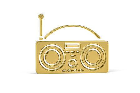 Golden 3d radio icon isolated on white background - 3d renderの写真素材