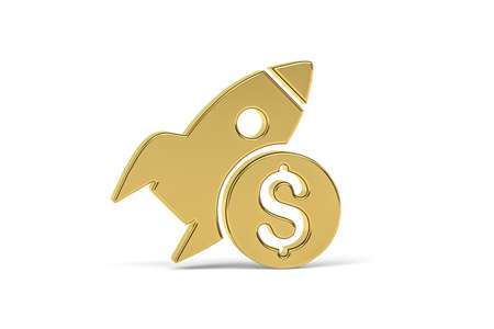Golden 3d startup company icon isolated on white background - 3d renderの写真素材