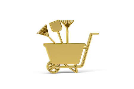 Golden 3d garden tools icon isolated on white background - 3d render