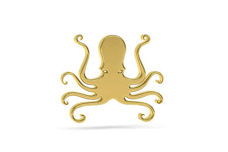 Golden 3d octopus icon isolated on white background - 3d renderの写真素材