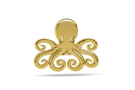Golden 3d octopus icon isolated on white background - 3d renderの写真素材