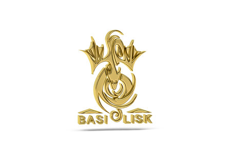 Golden 3d basilisk icon isolated on white background - 3d renderの写真素材