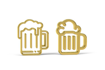 Golden 3d beer icon isolated on white background - 3d renderの写真素材