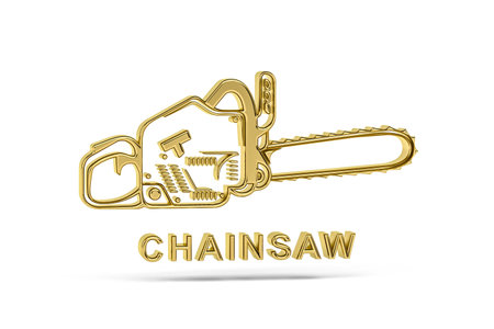 Golden 3d chainsaw icon isolated on white background - 3d renderの写真素材