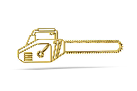 Golden 3d chainsaw icon isolated on white background - 3d renderの写真素材