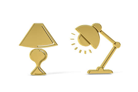 Golden 3d lamp icon isolated on white background - 3d renderの写真素材