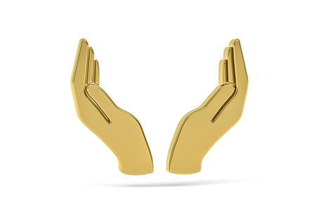 Golden 3d hand icon isolated on white background - 3d renderの写真素材