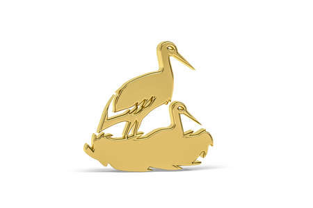 Golden 3d stork icon isolated on white background - 3D renderの写真素材