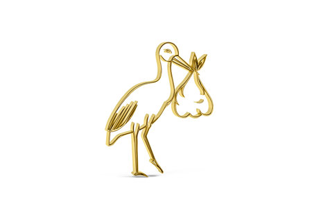 Golden 3d stork icon isolated on white background - 3D renderの写真素材