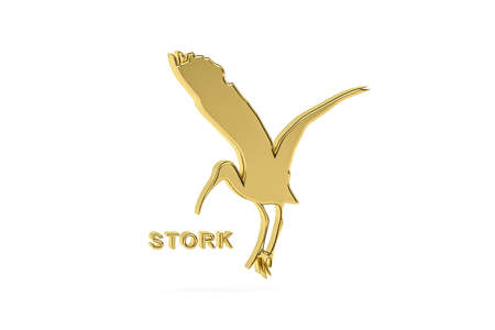 Golden 3d stork icon isolated on white background - 3D renderの写真素材