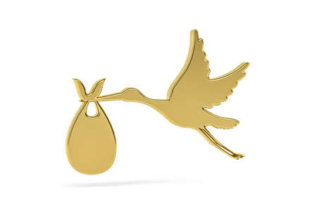 Golden 3d stork icon isolated on white background - 3D renderの写真素材