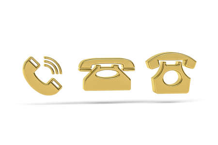 Golden 3d telephone icon isolated on white background - 3D renderの写真素材